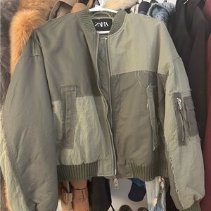 Zara Khaki Green Bomber Jacket